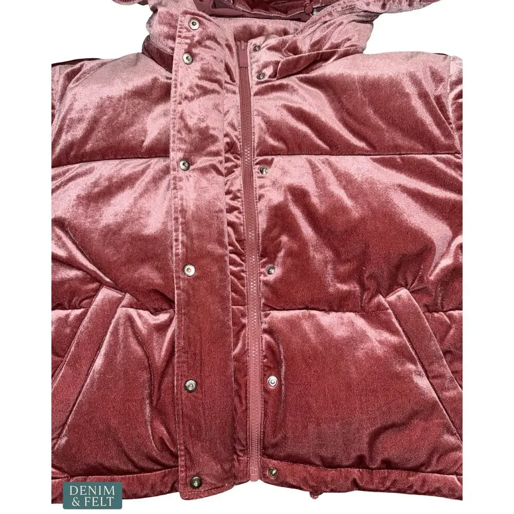 NEW Alo Yoga Velour Cropped Quilted Jacket Hooded Luxe Stretch Velvet Rosewood M